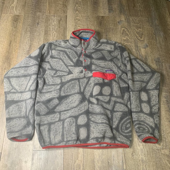 Patagonia Other - Patagonia Fleece Synchilla Sweater Mens Size Medium Gray Geometric Print Snap